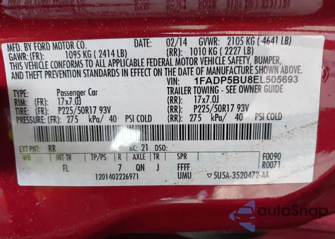 2014 Ford C-Max Hybrid Sel from USA, damaged, VIN 1FADP5BU8EL505693